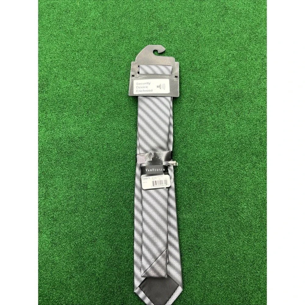 Van Heusen Silver Black Stripe Tie With Clip NWT